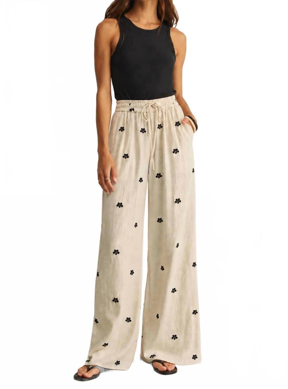 NEW MIOU MUSE embroidered linen pants in oatmeal